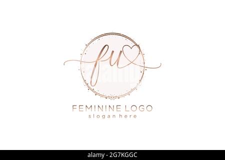 FU handwriting logo with circle template vector logo of initial wedding, fashion, floral and botanical with creative template. Stock Vector