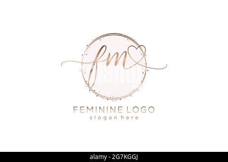FM handwriting logo with circle template vector logo of initial wedding, fashion, floral and botanical with creative template. Stock Vector
