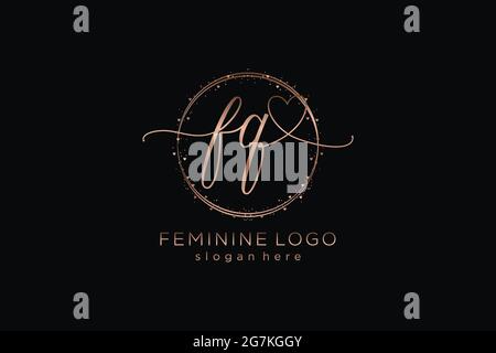 FQ handwriting logo with circle template vector logo of initial wedding, fashion, floral and botanical with creative template. Stock Vector
