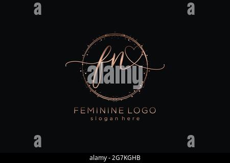 FN handwriting logo with circle template vector logo of initial wedding, fashion, floral and botanical with creative template. Stock Vector