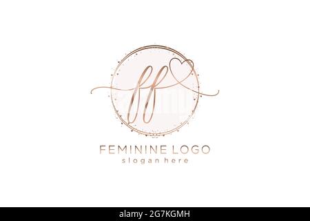 FF handwriting logo with circle template vector logo of initial wedding, fashion, floral and botanical with creative template. Stock Vector