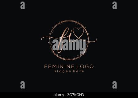 FI handwriting logo with circle template vector logo of initial wedding, fashion, floral and botanical with creative template. Stock Vector