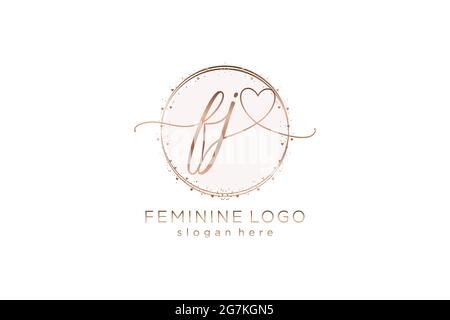 FJ handwriting logo with circle template vector logo of initial wedding, fashion, floral and botanical with creative template. Stock Vector