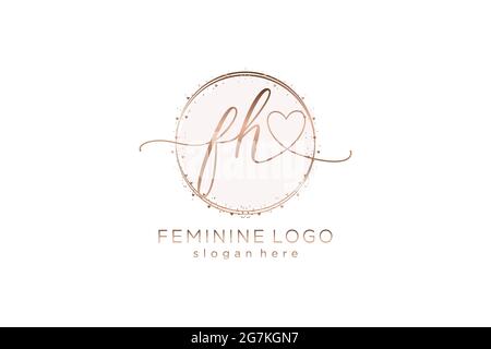 FH handwriting logo with circle template vector logo of initial wedding, fashion, floral and botanical with creative template. Stock Vector
