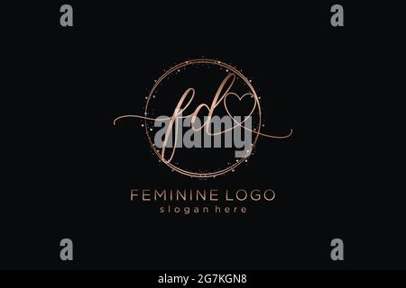 FD handwriting logo with circle template vector logo of initial wedding, fashion, floral and botanical with creative template. Stock Vector
