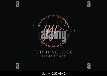 GY handwriting logo with circle template vector logo of initial wedding, fashion, floral and botanical with creative template. Stock Vector