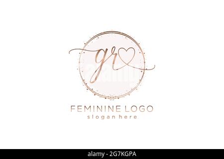 GR handwriting logo with circle template vector logo of initial wedding, fashion, floral and botanical with creative template. Stock Vector