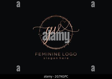 GV handwriting logo with circle template vector logo of initial wedding, fashion, floral and botanical with creative template. Stock Vector