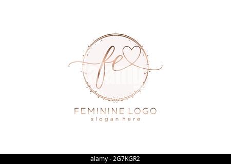 FE handwriting logo with circle template vector logo of initial wedding, fashion, floral and botanical with creative template. Stock Vector