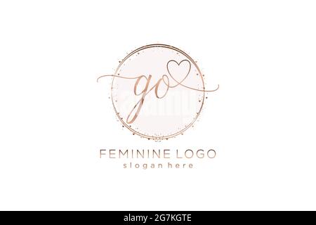 GO handwriting logo with circle template vector logo of initial wedding, fashion, floral and botanical with creative template. Stock Vector
