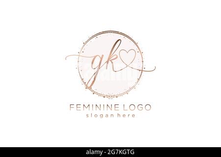 GK handwriting logo with circle template vector logo of initial wedding, fashion, floral and botanical with creative template. Stock Vector