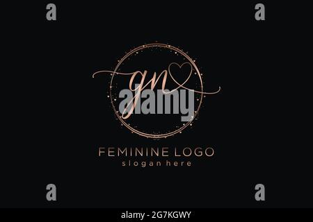 GN handwriting logo with circle template vector logo of initial wedding, fashion, floral and botanical with creative template. Stock Vector