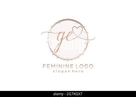 GE handwriting logo with circle template vector logo of initial wedding, fashion, floral and botanical with creative template. Stock Vector