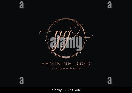GG handwriting logo with circle template vector logo of initial wedding, fashion, floral and botanical with creative template. Stock Vector