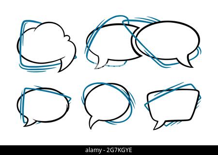 Speech bubbles in oval, rectangular and cloud shapes. Outline speech boxes isolated in white background. Handdrawn vector illustration Stock Vector
