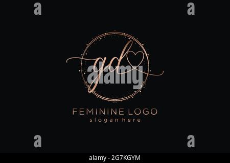 GD handwriting logo with circle template vector logo of initial wedding, fashion, floral and botanical with creative template. Stock Vector
