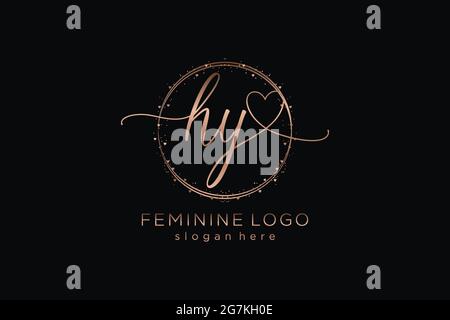HY handwriting logo with circle template vector logo of initial wedding, fashion, floral and botanical with creative template. Stock Vector