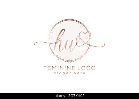 HW handwriting logo with circle template vector logo of initial wedding, fashion, floral and botanical with creative template. Stock Vector