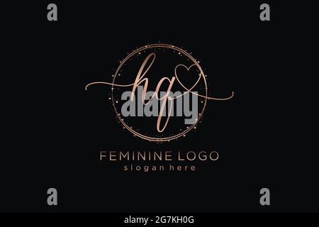 HQ handwriting logo with circle template vector logo of initial wedding, fashion, floral and botanical with creative template. Stock Vector