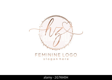 HZ handwriting logo with circle template vector logo of initial wedding, fashion, floral and botanical with creative template. Stock Vector