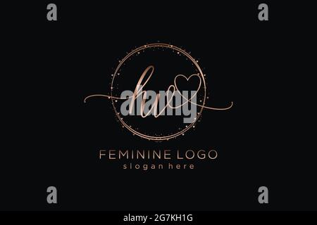 HV handwriting logo with circle template vector logo of initial wedding, fashion, floral and botanical with creative template. Stock Vector