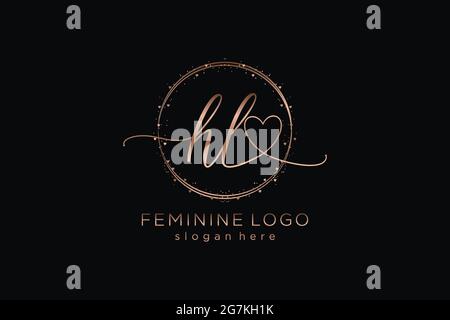 HL handwriting logo with circle template vector logo of initial wedding, fashion, floral and botanical with creative template. Stock Vector