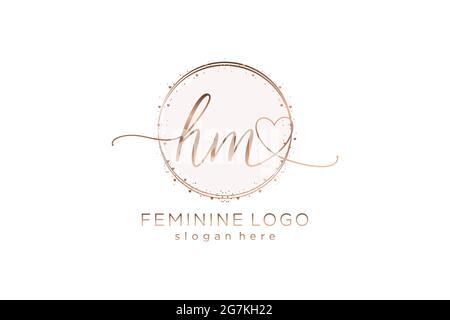 HM handwriting logo with circle template vector logo of initial wedding, fashion, floral and botanical with creative template. Stock Vector