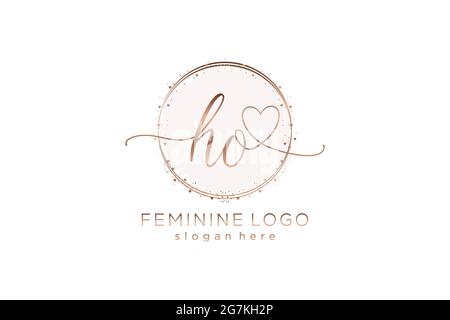 HO handwriting logo with circle template vector logo of initial wedding, fashion, floral and botanical with creative template. Stock Vector