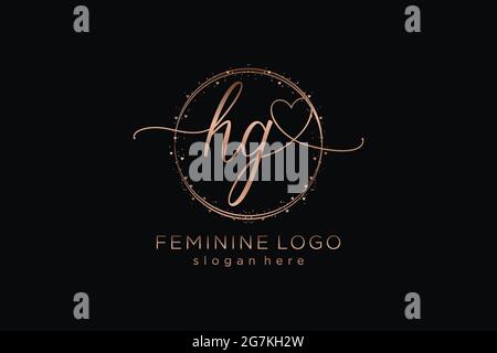 HG handwriting logo with circle template vector logo of initial wedding, fashion, floral and botanical with creative template. Stock Vector