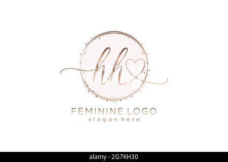 HH handwriting logo with circle template vector logo of initial wedding, fashion, floral and botanical with creative template. Stock Vector