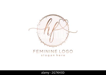 HF handwriting logo with circle template vector logo of initial wedding, fashion, floral and botanical with creative template. Stock Vector