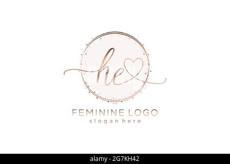 HE handwriting logo with circle template vector logo of initial wedding, fashion, floral and botanical with creative template. Stock Vector