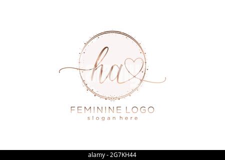 HA handwriting logo with circle template vector logo of initial wedding, fashion, floral and botanical with creative template. Stock Vector