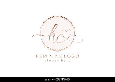 HC handwriting logo with circle template vector logo of initial wedding, fashion, floral and botanical with creative template. Stock Vector
