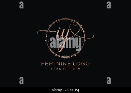 IY handwriting logo with circle template vector logo of initial wedding, fashion, floral and botanical with creative template. Stock Vector
