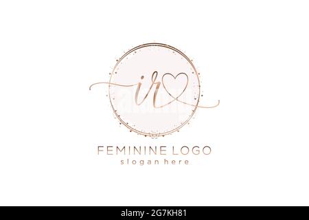 IR handwriting logo with circle template vector logo of initial wedding, fashion, floral and botanical with creative template. Stock Vector