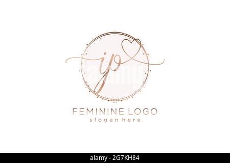 IP handwriting logo with circle template vector logo of initial wedding, fashion, floral and botanical with creative template. Stock Vector