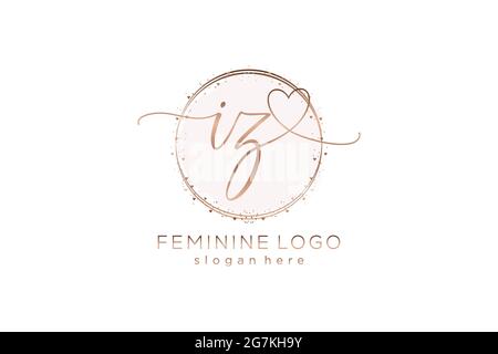 IZ handwriting logo with circle template vector logo of initial wedding, fashion, floral and botanical with creative template. Stock Vector