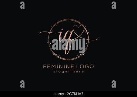 IQ handwriting logo with circle template vector logo of initial wedding, fashion, floral and botanical with creative template. Stock Vector