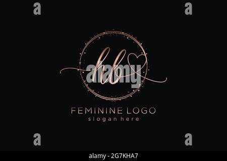 HB handwriting logo with circle template vector logo of initial wedding, fashion, floral and botanical with creative template. Stock Vector