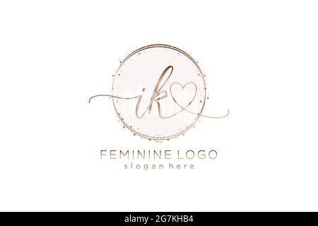 IK handwriting logo with circle template vector logo of initial wedding, fashion, floral and botanical with creative template. Stock Vector