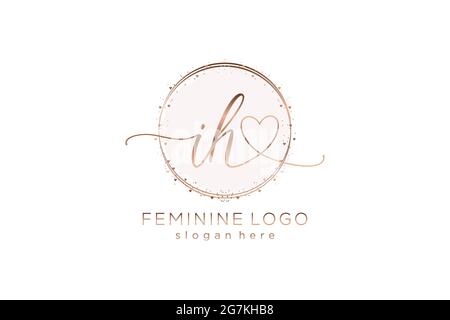 IH handwriting logo with circle template vector logo of initial wedding, fashion, floral and botanical with creative template. Stock Vector