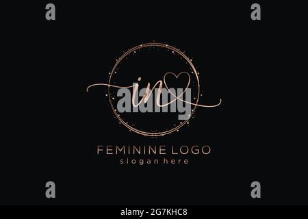 IN handwriting logo with circle template vector logo of initial wedding, fashion, floral and botanical with creative template. Stock Vector