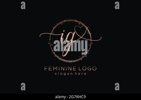 IG handwriting logo with circle template vector logo of initial wedding, fashion, floral and botanical with creative template. Stock Vector
