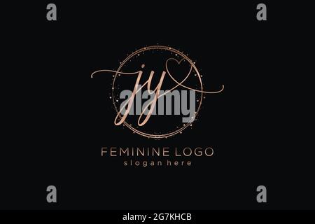 JY handwriting logo with circle template vector logo of initial wedding, fashion, floral and botanical with creative template. Stock Vector