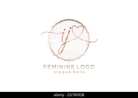 IJ handwriting logo with circle template vector logo of initial wedding, fashion, floral and botanical with creative template. Stock Vector