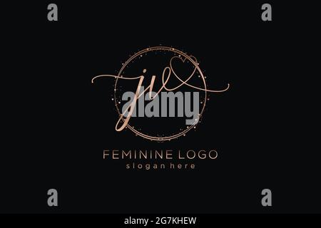 JV handwriting logo with circle template vector logo of initial wedding, fashion, floral and botanical with creative template. Stock Vector