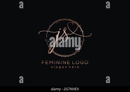 JS handwriting logo with circle template vector logo of initial wedding, fashion, floral and botanical with creative template. Stock Vector
