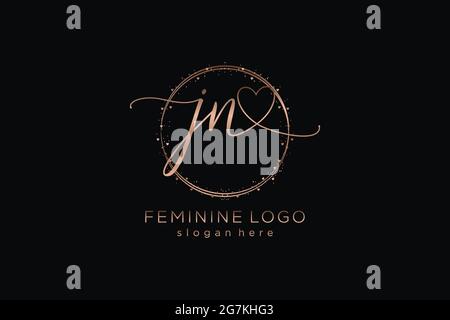 JN handwriting logo with circle template vector logo of initial wedding, fashion, floral and botanical with creative template. Stock Vector