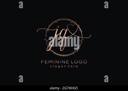 JQ handwriting logo with circle template vector logo of initial wedding, fashion, floral and botanical with creative template. Stock Vector